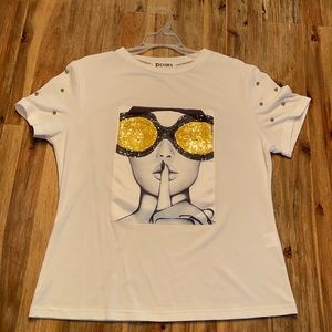 White Sequin Tshirt with Beeded Sleves